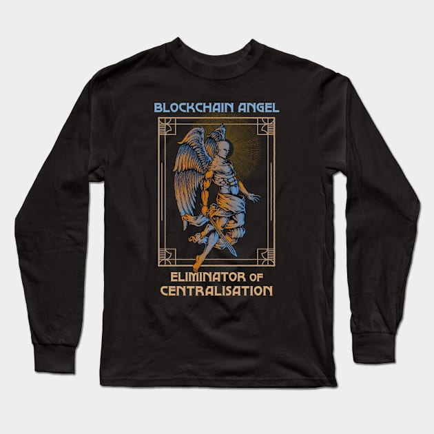 Blockchain Angel - Eliminator of centralisation (black background) Long Sleeve T-Shirt by Hardfork Wear